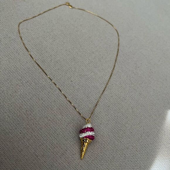 Simone I. Smith Sterling Pink Clear Crystal IceCream Cone Pendant Necklace, New - Picture 8 of 10